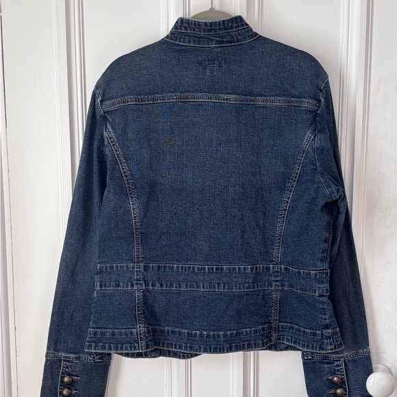 Women’s Vintage Jessica Mandarin Collar Military Style Brass Tone Buttons Denim - Picture 4 of 15